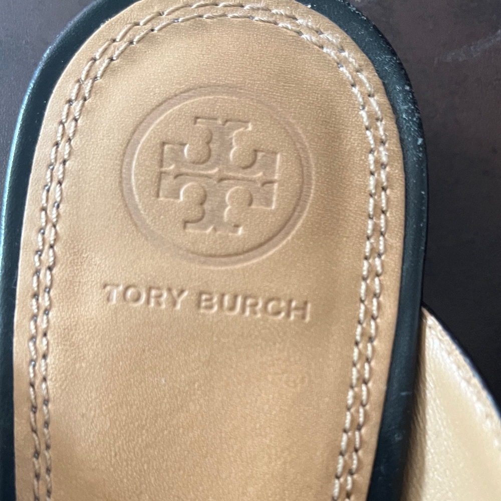 Tory Burch Black Leather bottom Slides size 10.5